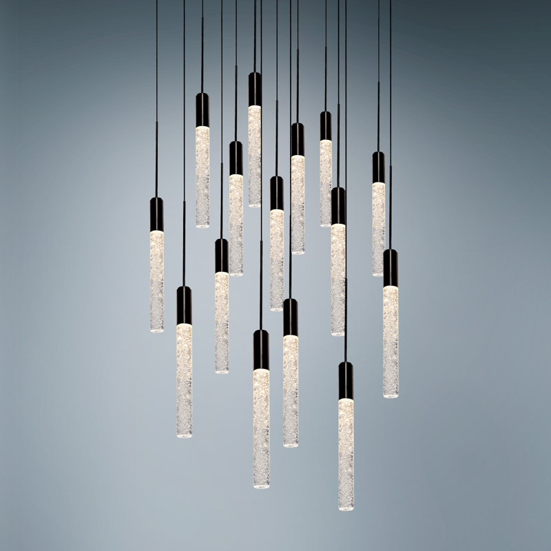 Elegant Black Piastra Crystal 15-Light LED Cluster Pendant