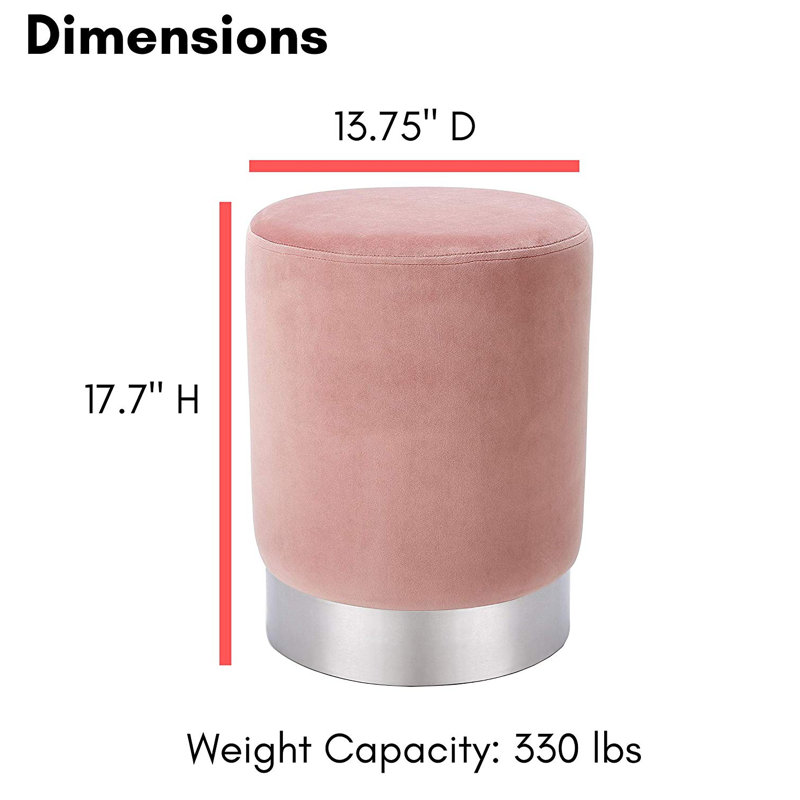 Dusty Rose Velvet Round Ottoman with Silver Base