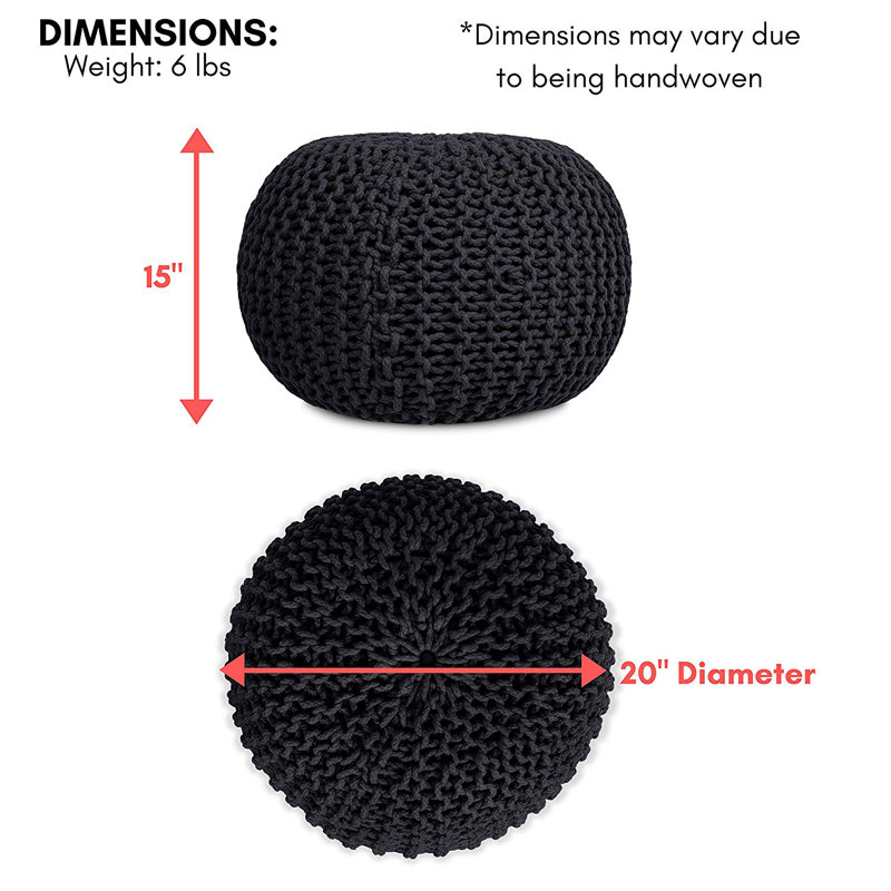 Charcoal Grey Hand-Woven Cotton Round Pouf Ottoman