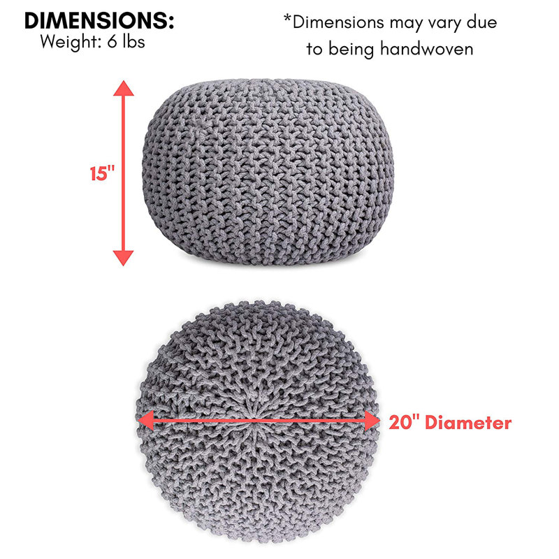 Moroccan Inspired Light Grey Knitted Round Pouf Ottoman