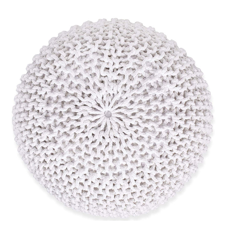 Ivory Cotton Braided Round Pouf Ottoman