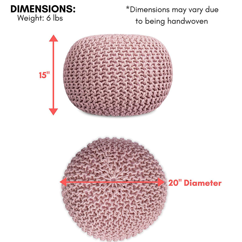 Dusty Rose Cotton Braided Round Pouf Ottoman