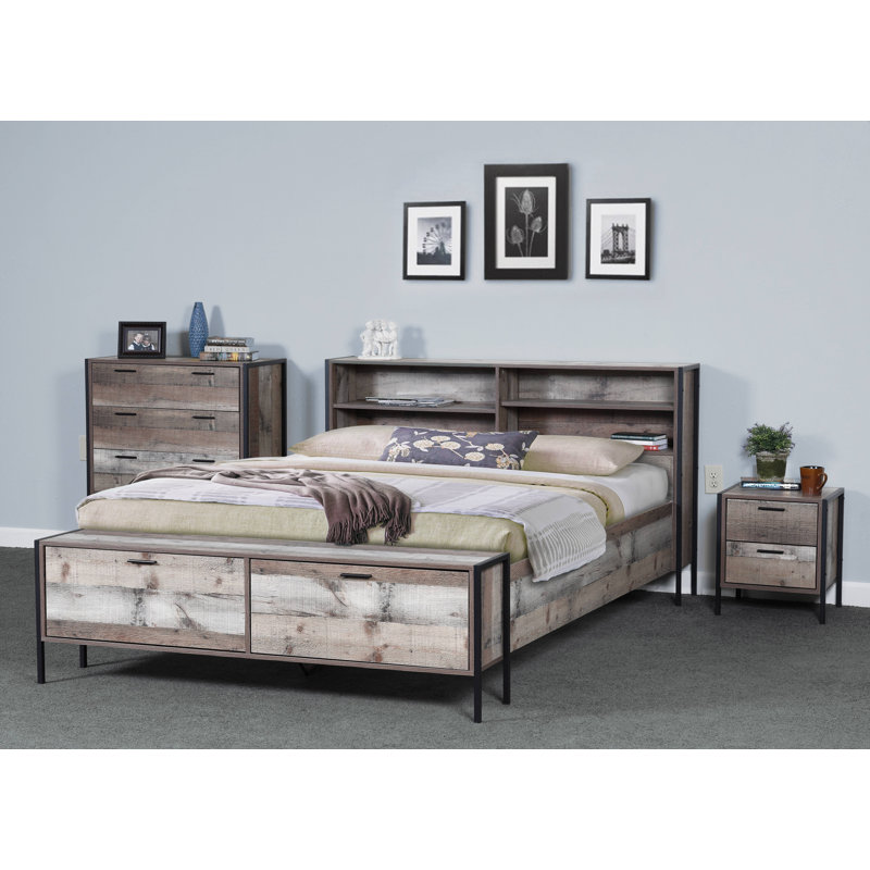 Rustic Reclaimed Barnwood Laminate 4-Drawer Chest with Black Steel Base