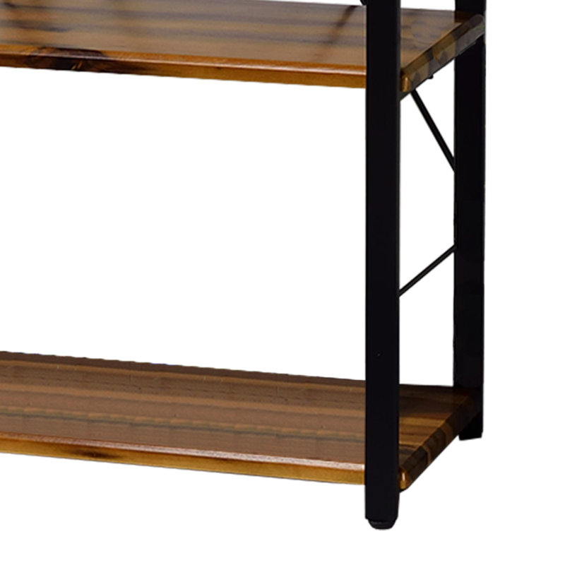 Industrial Oak Brown Bookshelf with Open Metal Frame and X-Shape Support