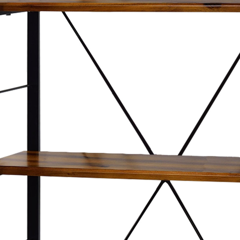 Industrial Oak Brown Bookshelf with Open Metal Frame and X-Shape Support