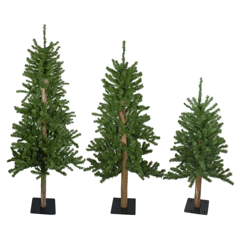 Rustic Alpine Trio Christmas Trees Set, Unlit, 3', 4', 5'