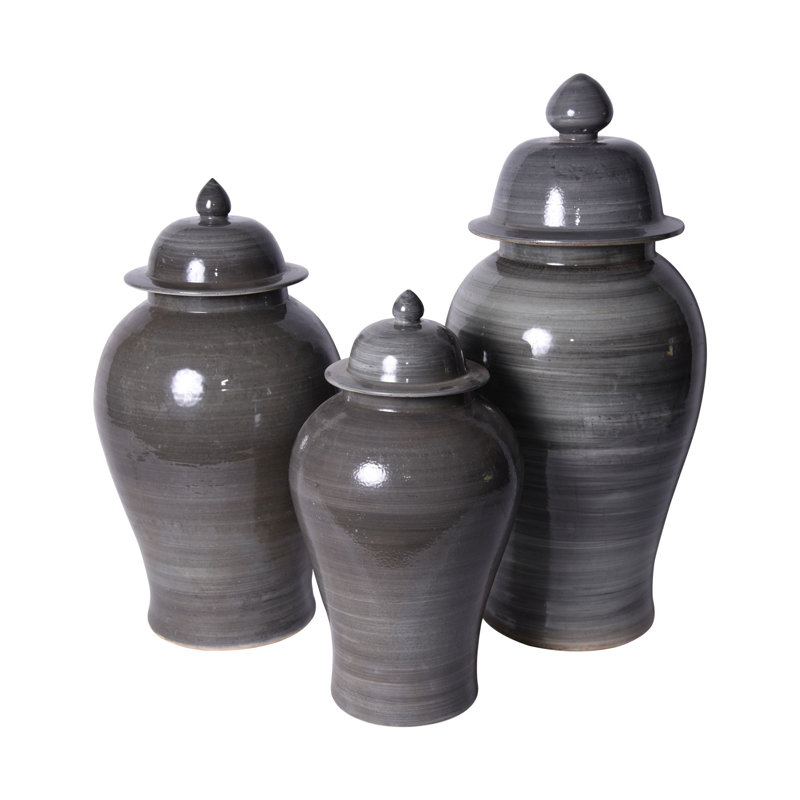 Large Gray Handmade Porcelain Temple Jar