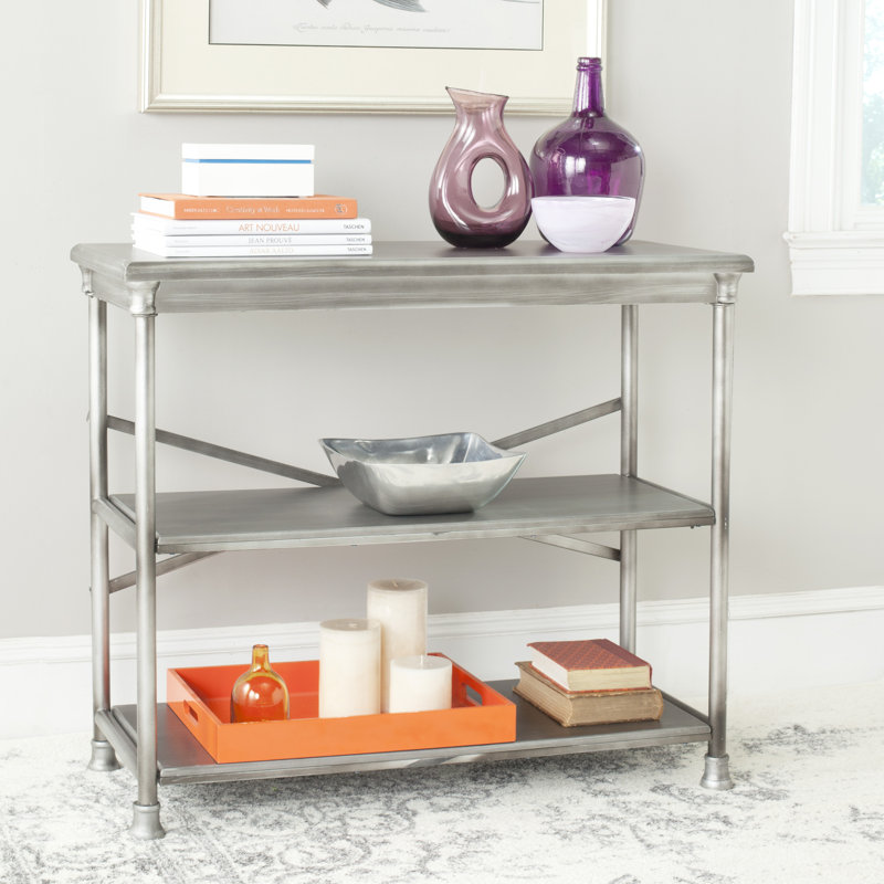 Transitional Dark Silver 38" Iron and Wood Etagere Bookcase