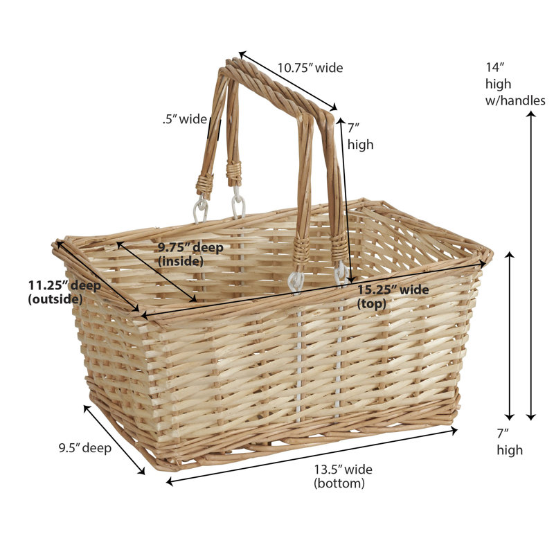 Natural Wicker Rectangular Storage Basket with Handles