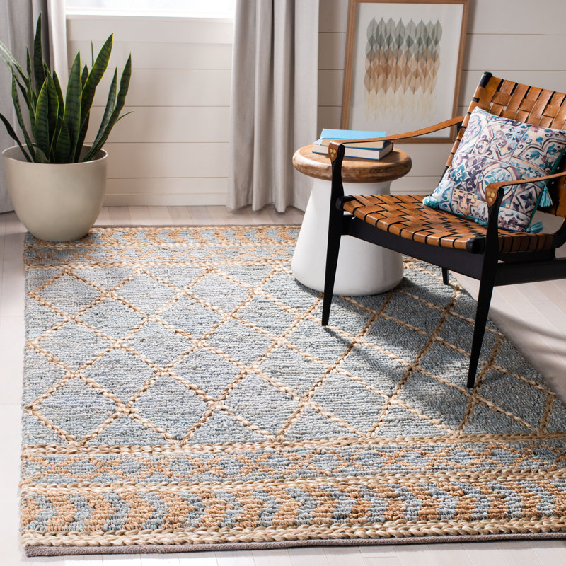 Handmade Blue and Natural Flatweave Cotton Rug