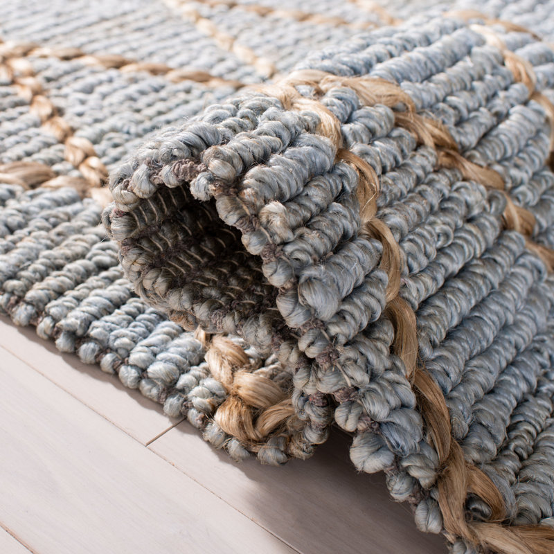 Handmade Blue and Natural Flatweave Cotton Rug