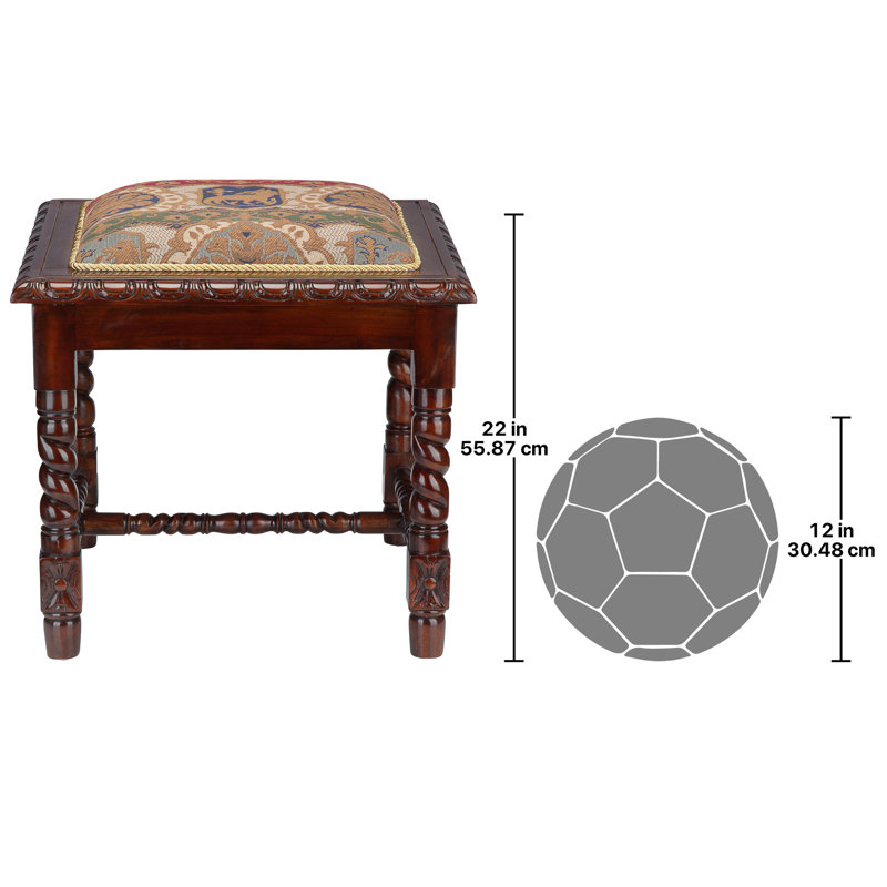 Charles II Gothic Solid Mahogany 21.5" Accent Stool