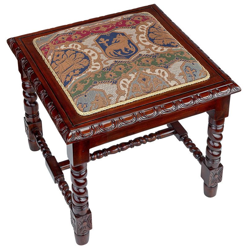 Charles II Gothic Solid Mahogany 21.5" Accent Stool