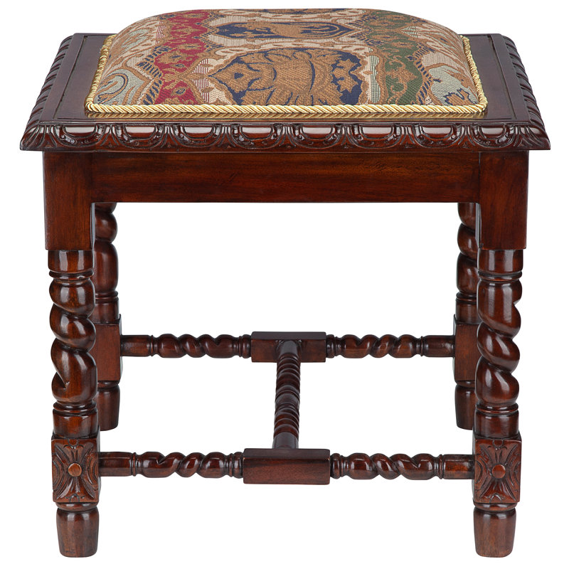 Charles II Gothic Solid Mahogany 21.5" Accent Stool