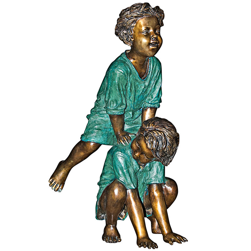 Bronze Leap Froggin Boys Garden Statue, 36" Height