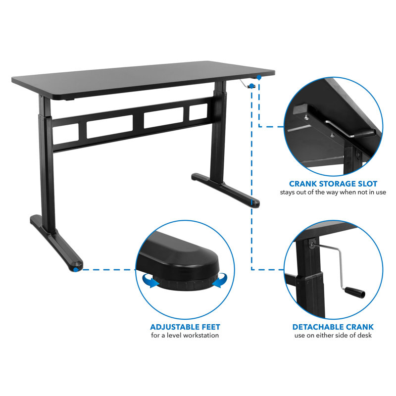 ErgoFlex 54'' Black Steel Manual Height Adjustable Desk