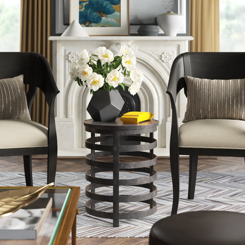 Black Round Metal Storage Occasional Table