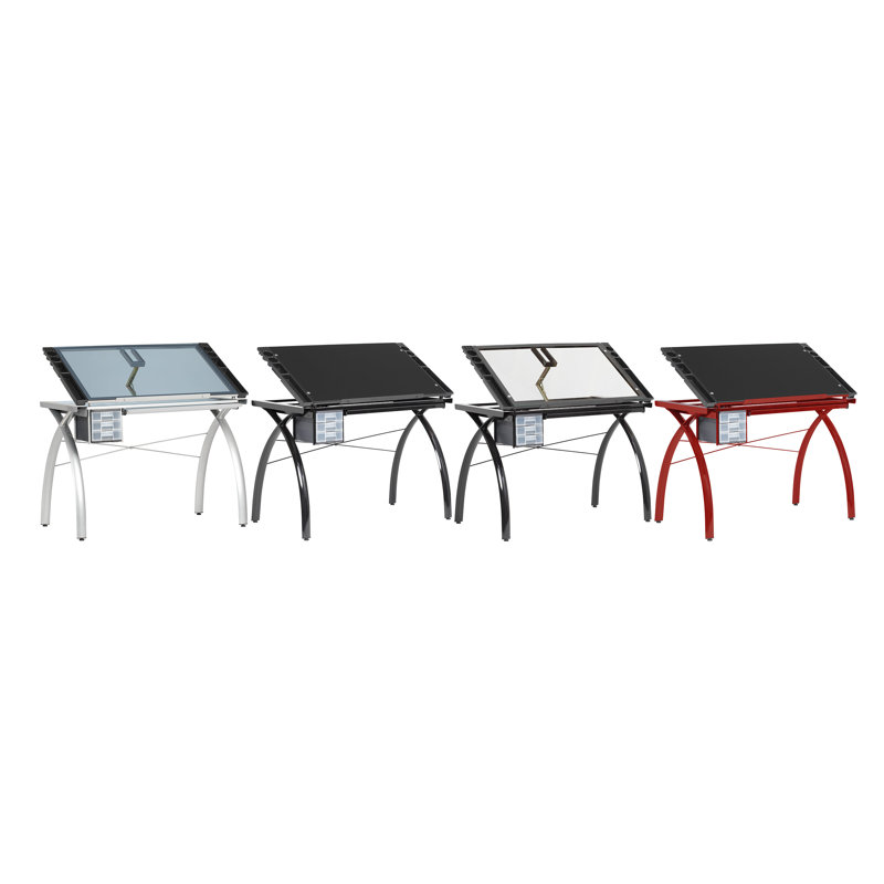 Futura 59'' Black Metal and Clear Glass Drafting Table with Storage