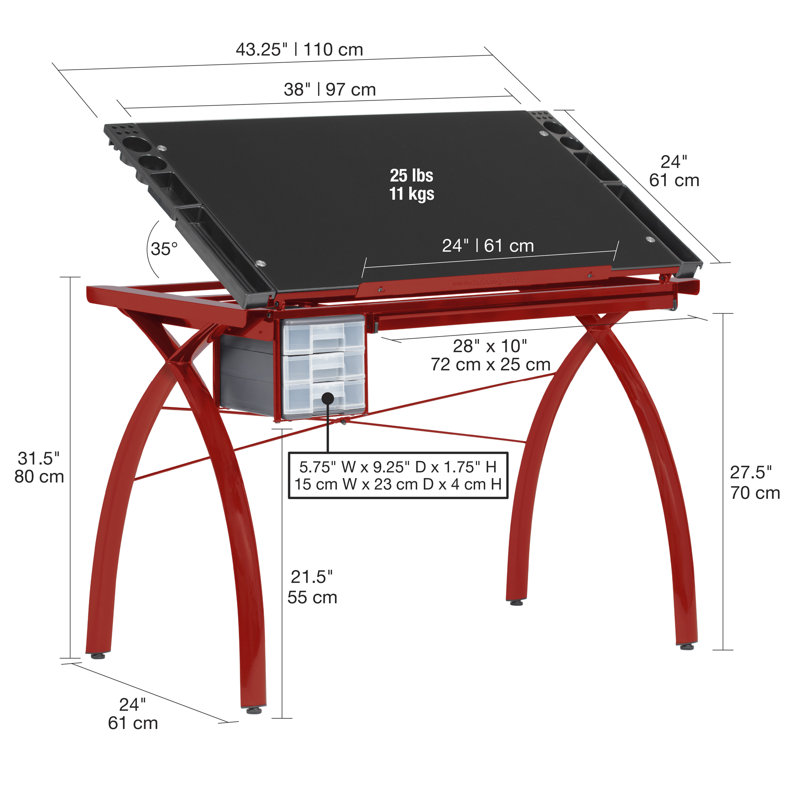 Futura 59'' Black Metal and Clear Glass Drafting Table with Storage