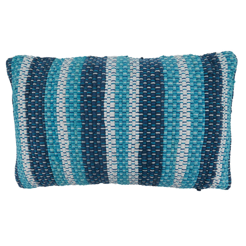 Blue Striped Rectangular Chindi Throw Pillow with Down Filling
