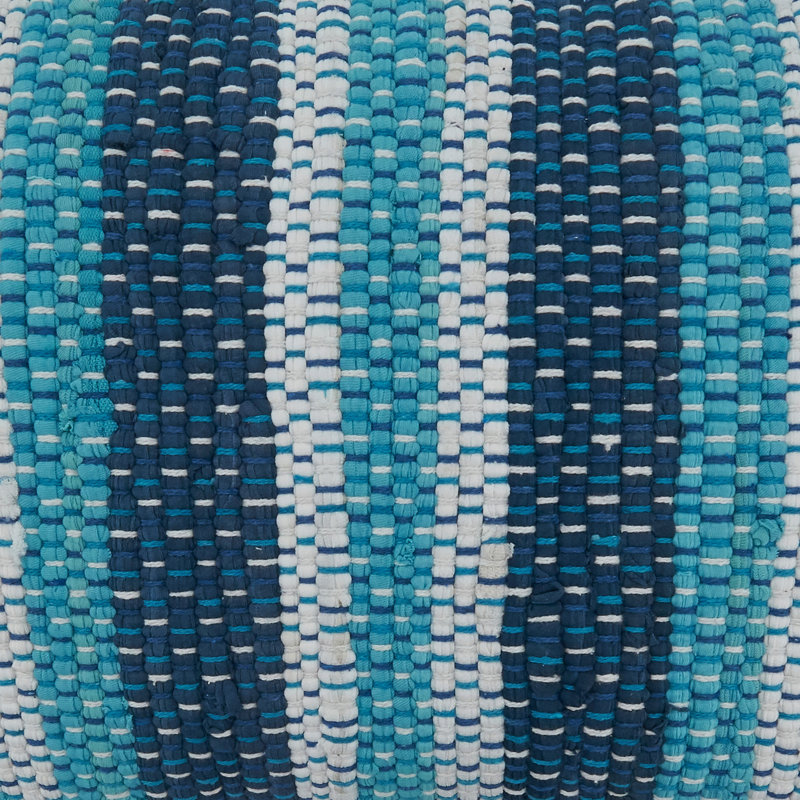 Blue Striped Rectangular Chindi Throw Pillow with Down Filling