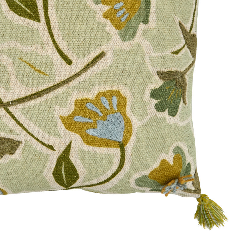 Embroidered Floral Cotton Square Throw Pillow with Down Filling