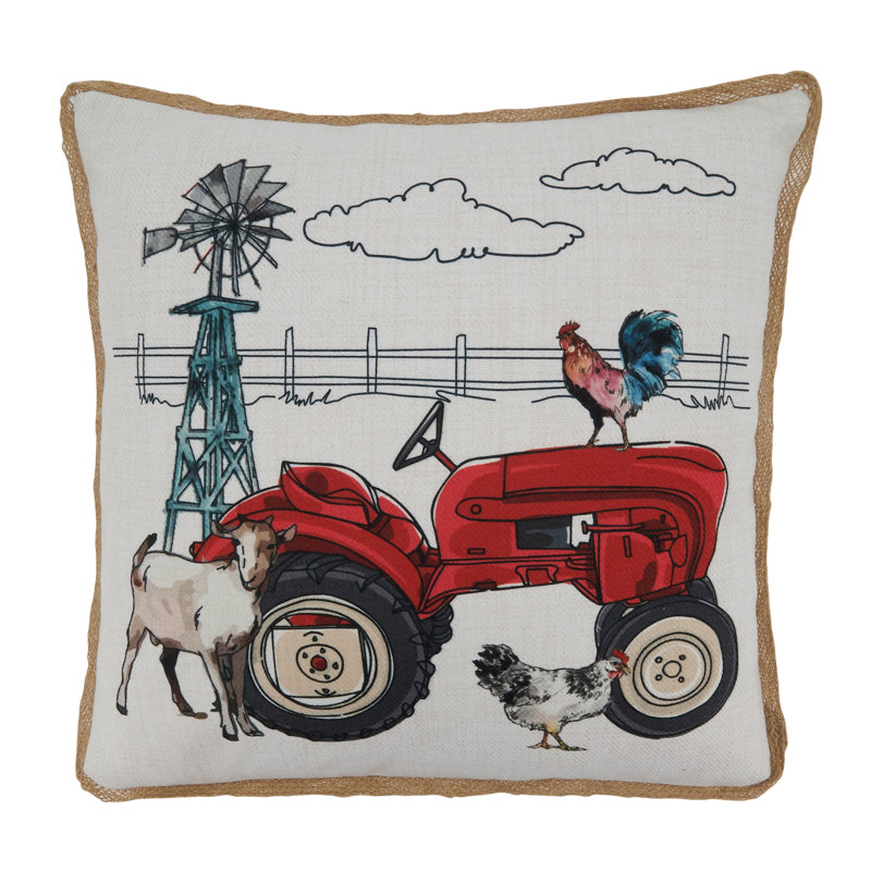 Farm Tractor and Animals Square Throw Pillow with Down Filling