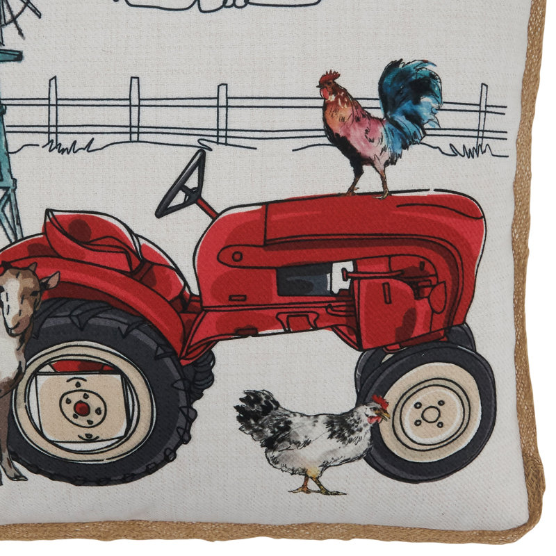 Farm Tractor and Animals Square Throw Pillow with Down Filling