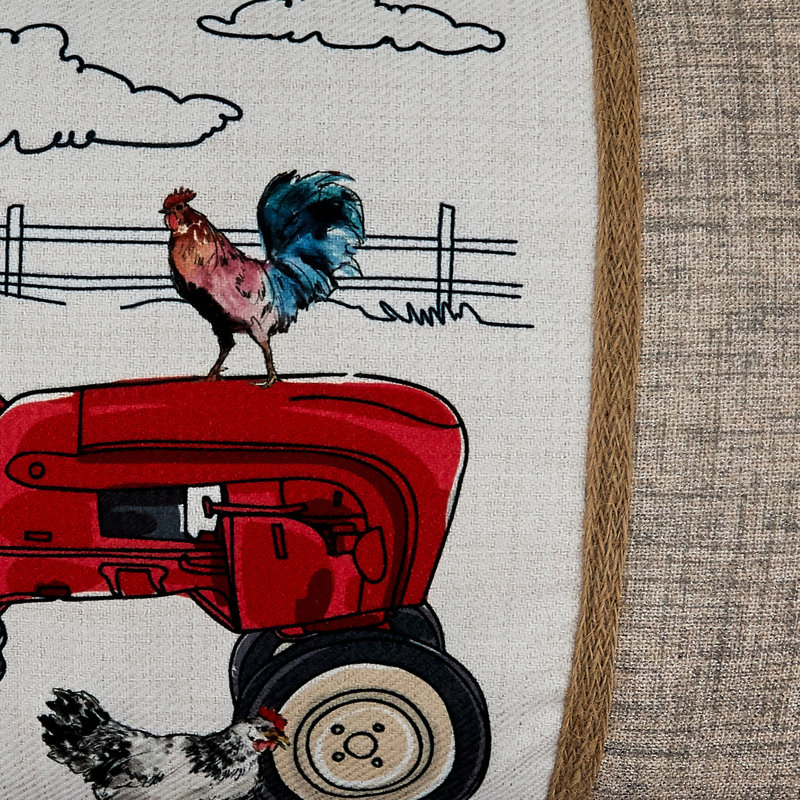 Farm Tractor and Animals Square Throw Pillow with Down Filling