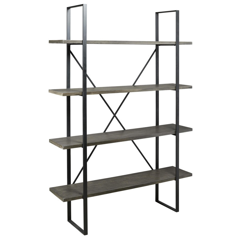 Gilesgrove Industrial Black Wood and Metal 4-Shelf Bookcase
