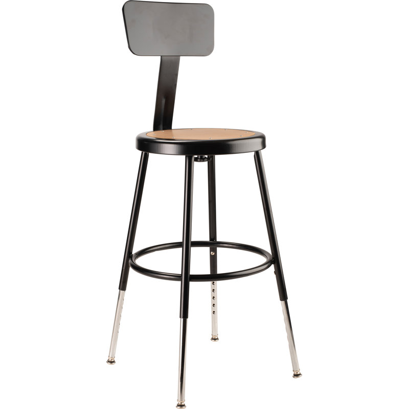 Adjustable Black Metal Padded Stool with Backrest