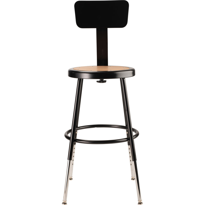 Adjustable Black Metal Padded Stool with Backrest