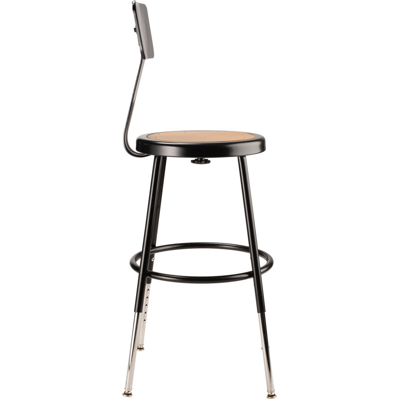 Adjustable Black Metal Padded Stool with Backrest