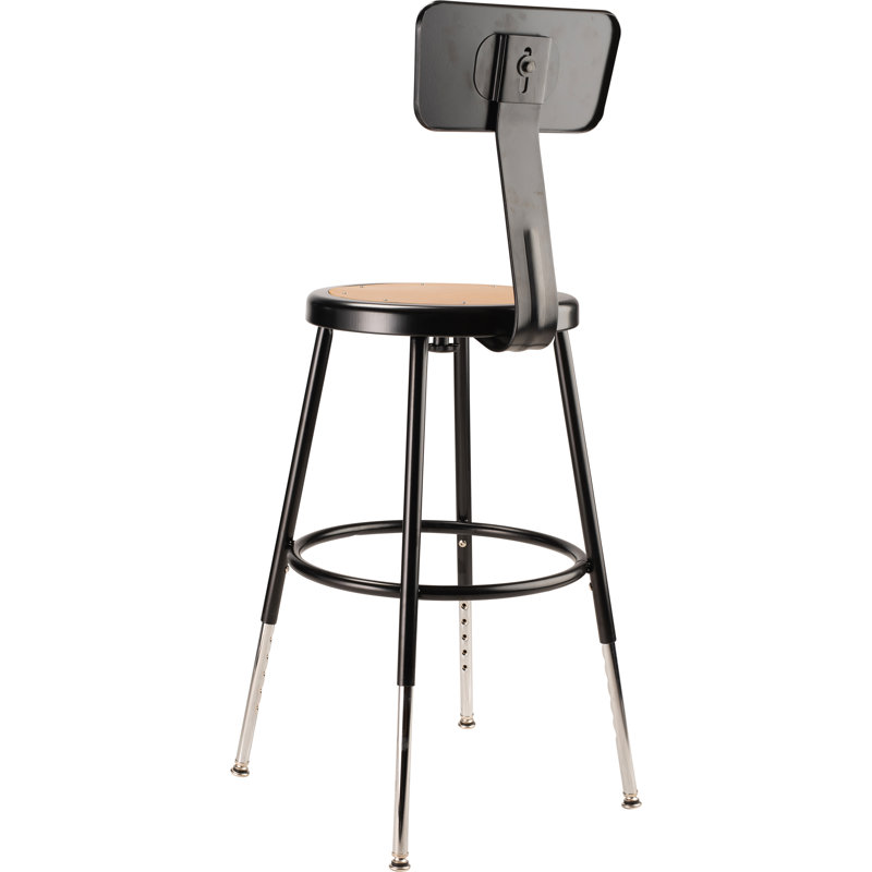 Adjustable Black Metal Padded Stool with Backrest