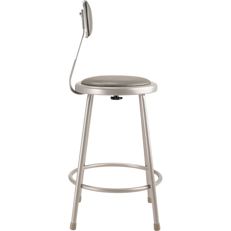 Adjustable Gray Metal Laboratory Stool with Padded Seat, 24"