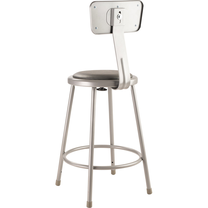 Adjustable Gray Metal Laboratory Stool with Padded Seat, 24"