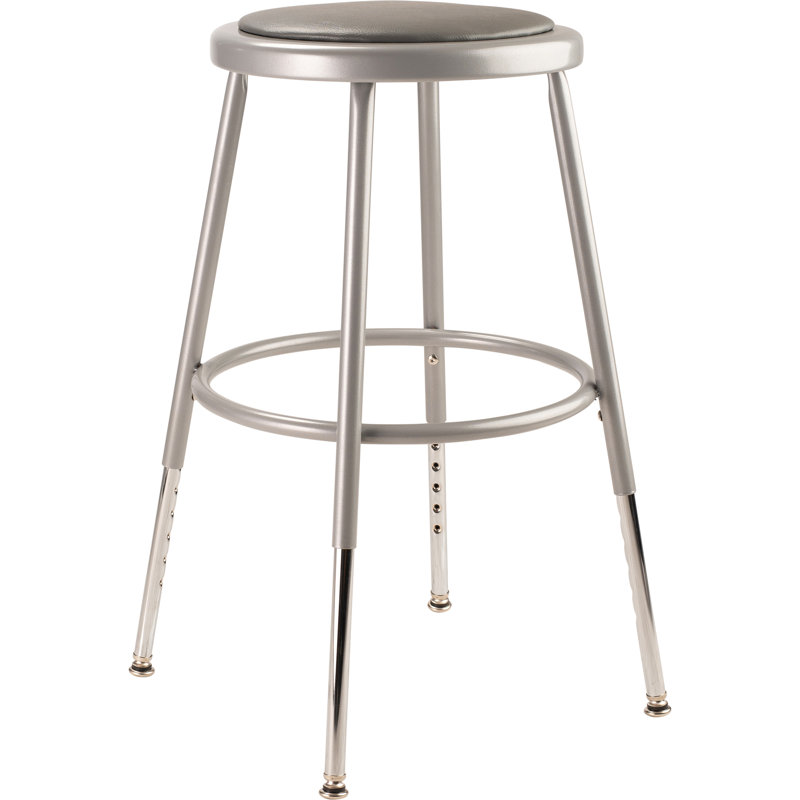 Adjustable Metallic Grey Steel Stool with Vinyl Padded Seat