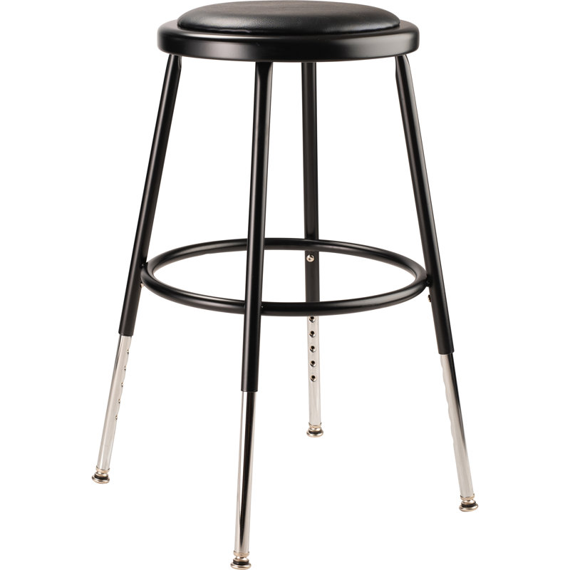 Adjustable Black Metal Laboratory Stool with Footrest