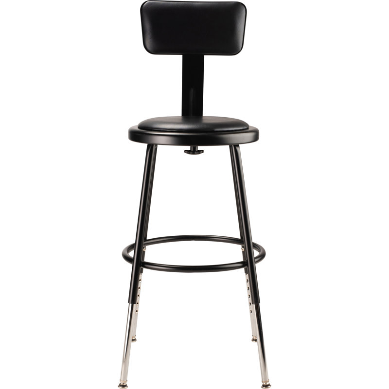 Adjustable Black Metal Padded Stool with Backrest