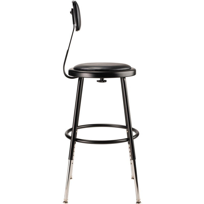 Adjustable Black Metal Padded Stool with Backrest