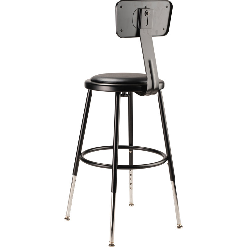 Adjustable Black Metal Padded Stool with Backrest