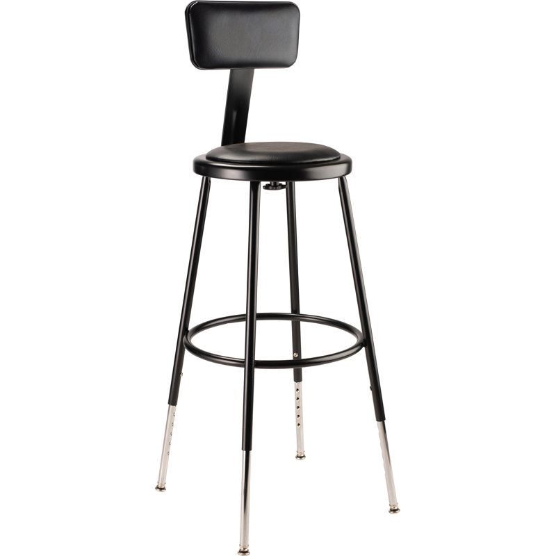 Modern Black Metal Adjustable Swivel Lab Stool, 32.5" Height