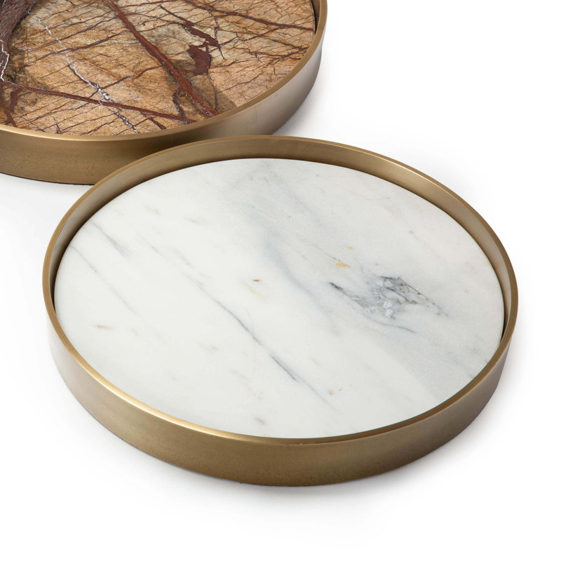 Assorted Steel and Marble Decorative Tray Set
