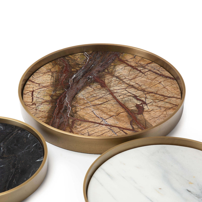 Assorted Steel and Marble Decorative Tray Set