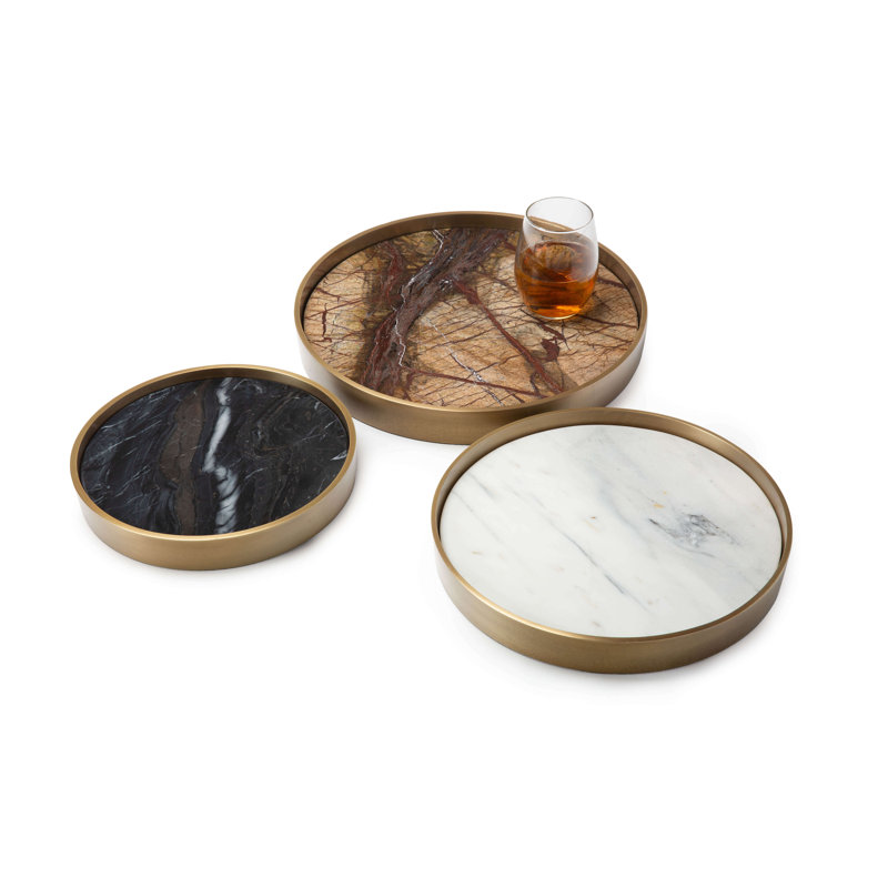 Assorted Steel and Marble Decorative Tray Set