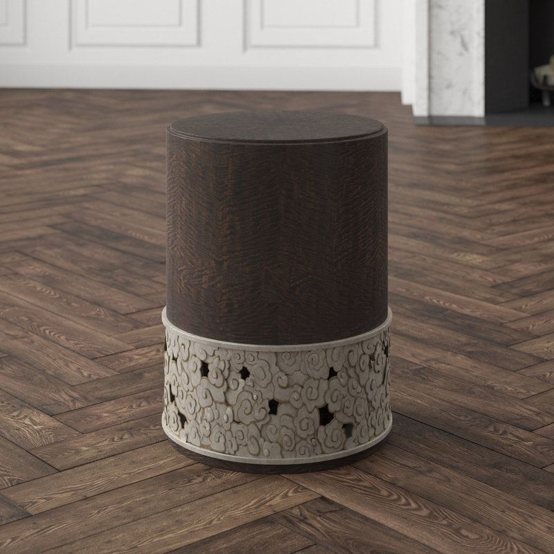 Hazelnut Round Wood End Table with Silver Base