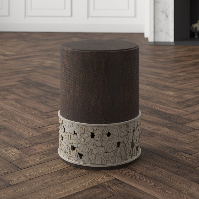Hazelnut Round Wood End Table with Silver Base