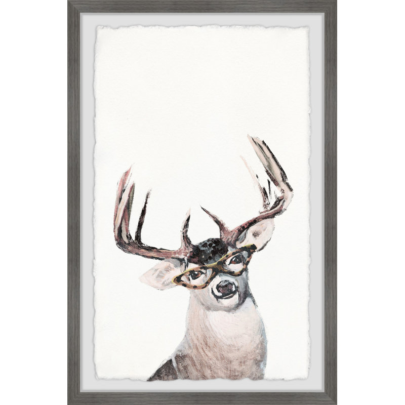 Nerdy Deer Framed Canvas Print in Gray Frame