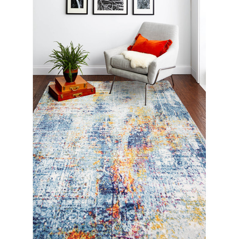 Tranquil Multicolor Abstract 4' x 6' Washable Synthetic Rug