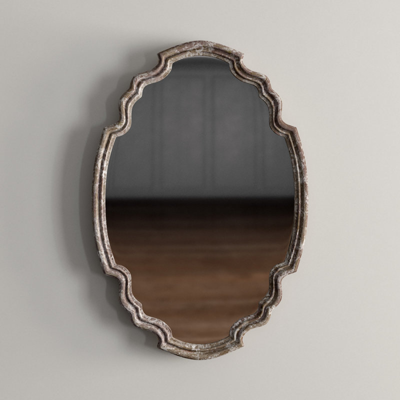 Alix Transitional Beige Rectangular Wood Mirror with Silver Accents